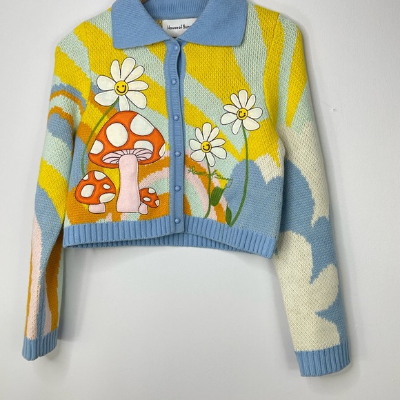 House of Sunny Mushroom Floral Cropped Cardigan Size 8 - Picture 6 of 12
